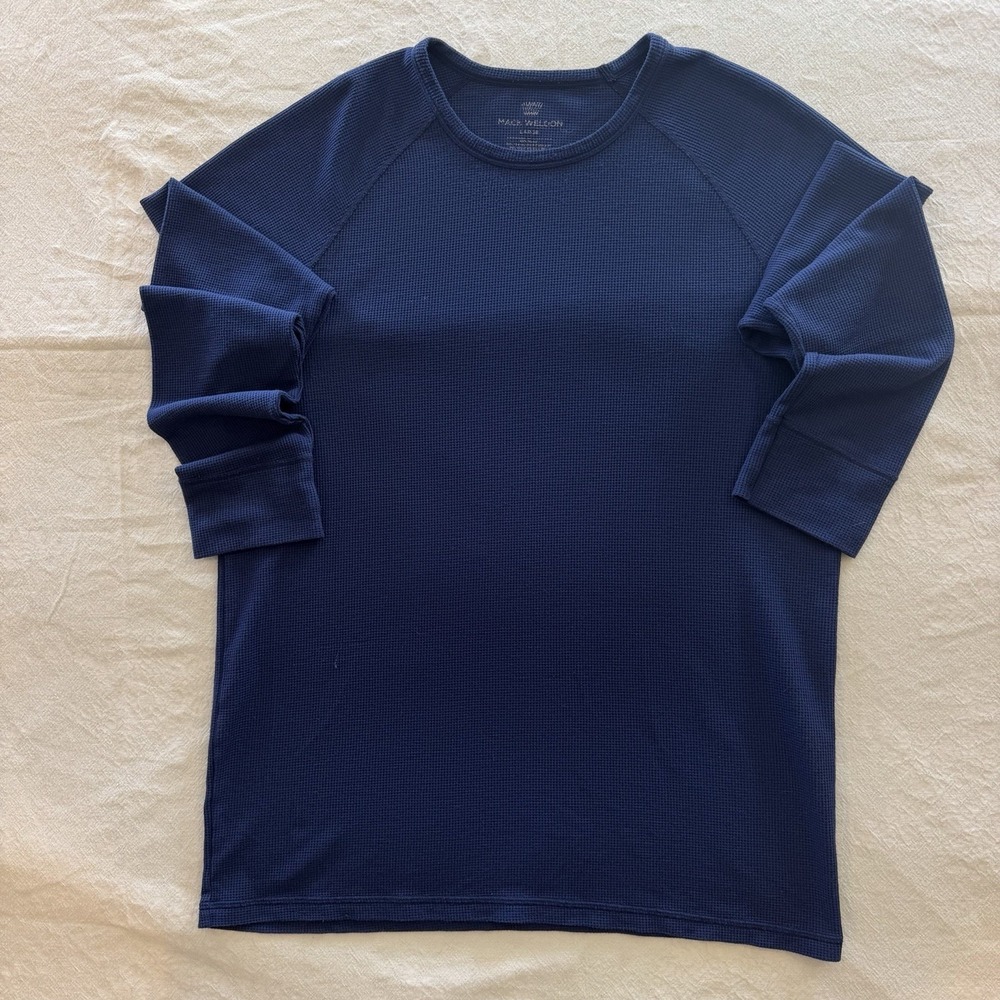 Mack Weldon Sweater Mens Medium Blue Thermal Waffle Knit Crewneck Pullover Warm